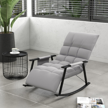 HOMCOM Rocking Chair with Adjustable Backrest & Footrest, Side Pocket, Microfiber Upholstery, Metal Frame, Grey