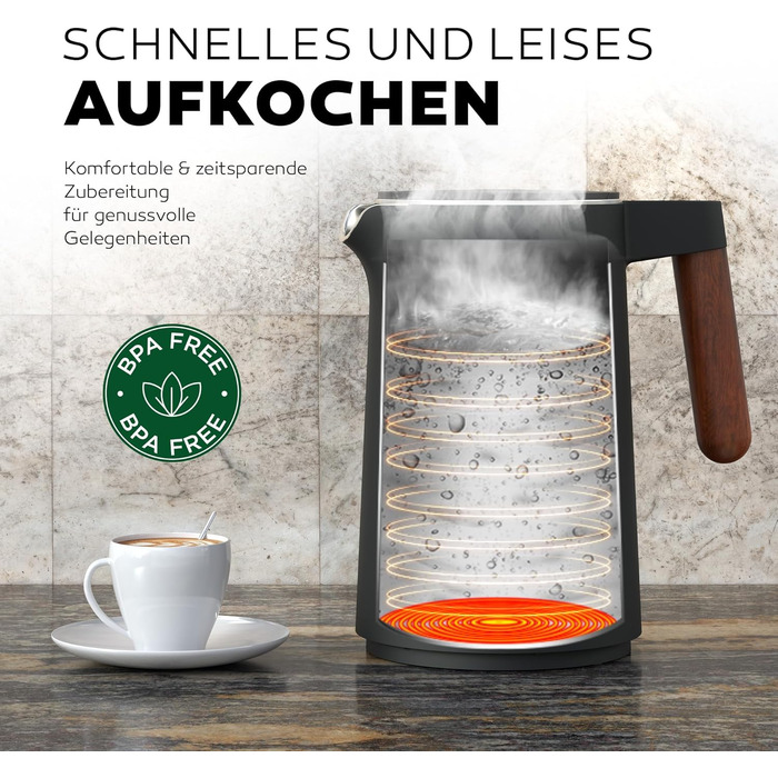 BALTER Stainless Steel Kettle with Temperature Setting, 45°C-100°C, Double-Walled, BPA-Free, Quiet & Cordless, Keep Warm Function, Tea Kettle with Temperature Display, 1.5L, 2200W, Black (Titanium Gray)