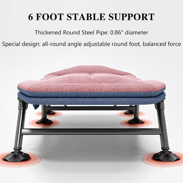 Розкладне ліжко для кемпінгу XXL - широке кемпінгове ліжко, легке, регульована спинка, для відпочинку на природі та вдома (рожеве)