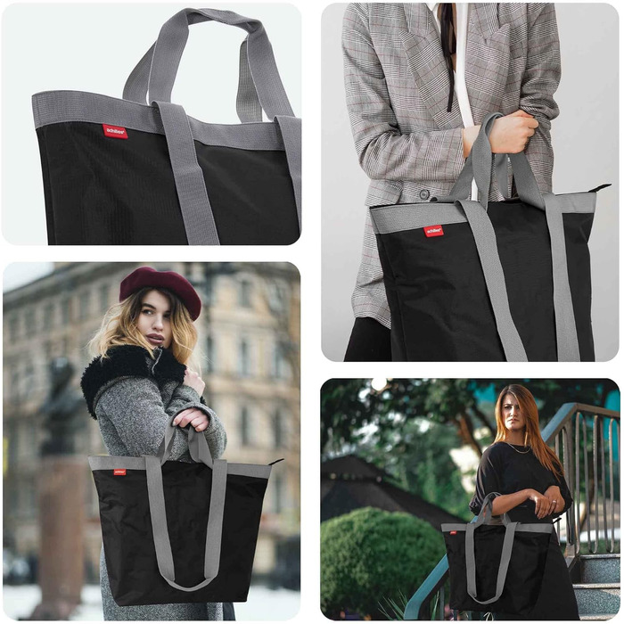 Achilles shopping bag, leisure bag, tote bag made of polyester with zipper, washable & reusable for shopping, sports, pool, beach, 51 cm x 20 cm x 40 cm