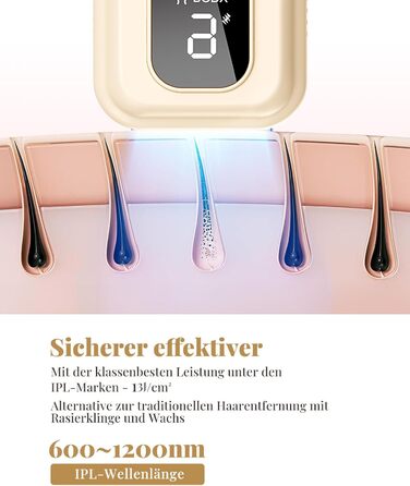 Пристрій для епіляції IPL Laser - Безболійний пристрій для видалення волосся IPL з 9 рівнями інтенсивності, 999,900 світлових імпульсів для дому, тіла, обличчя, зони бікіні та пахв (Бежевий)