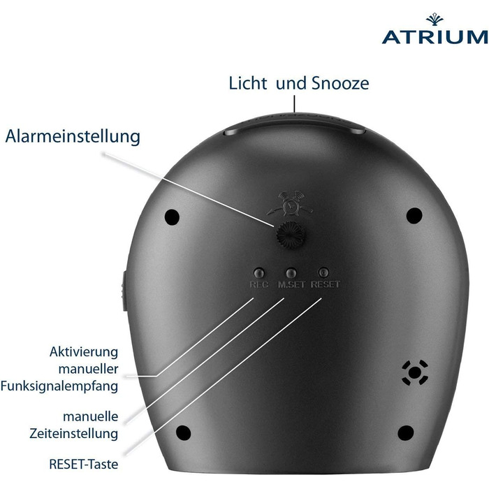 Atrium Silent Analog Clock Quartz No Ticking Classic Design Matte Black A620-7