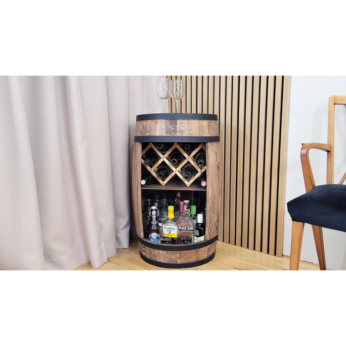Weeco Freestanding Bar with LED Lighting and Wine Holder. Wine Rack - Wooden Barrel Home Bar 80cm. Rustic Decorative Bar Cabinet Wine Rack – Barrel. Barrel Beer, Wine Bottle Stand - Bar Whiskey Gift (Dark Brown)