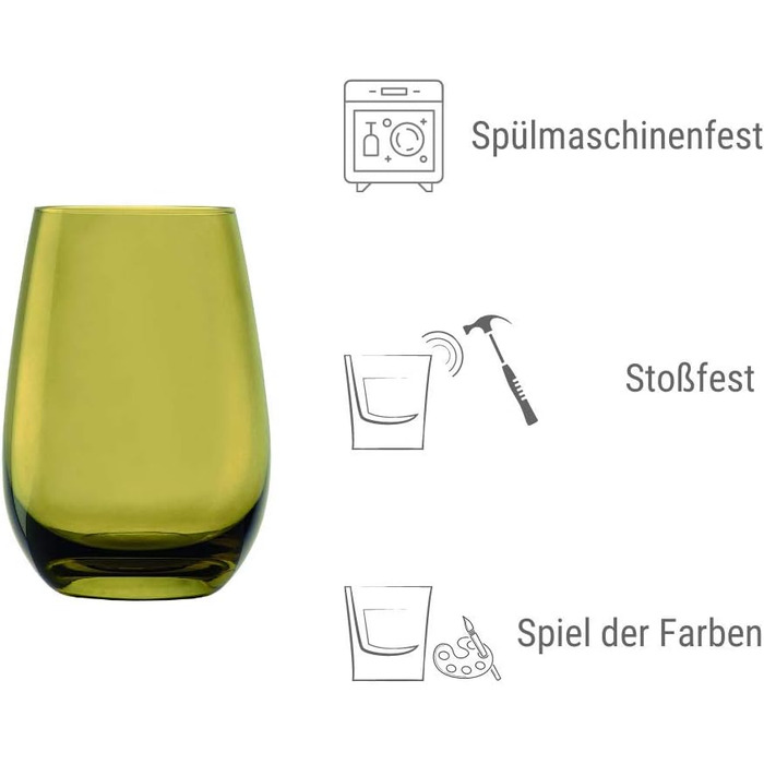 Stölzle Lausitz Water Glasses Set Elements Mediterranean Mix 465 ml to the brim / Set of 6 Water Glasses Dishwasher-safe, high break resistance / Drinking Glasses Set Crystal Glass / Juice Glasses Set