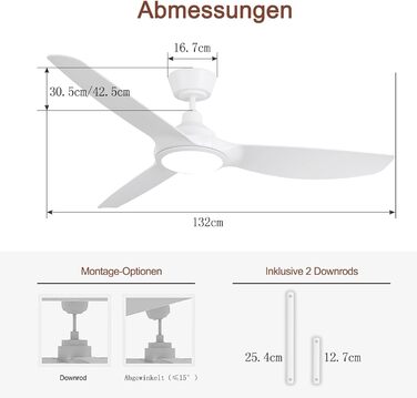 Ovlaim Стеляний вентилятор з підсвіткою та пультом дистанційного керування, Smart вентилятор, зимовий режим, DC мотор, сумісний з Alexa/Google Home, 142см (стійка, сяючий білий)