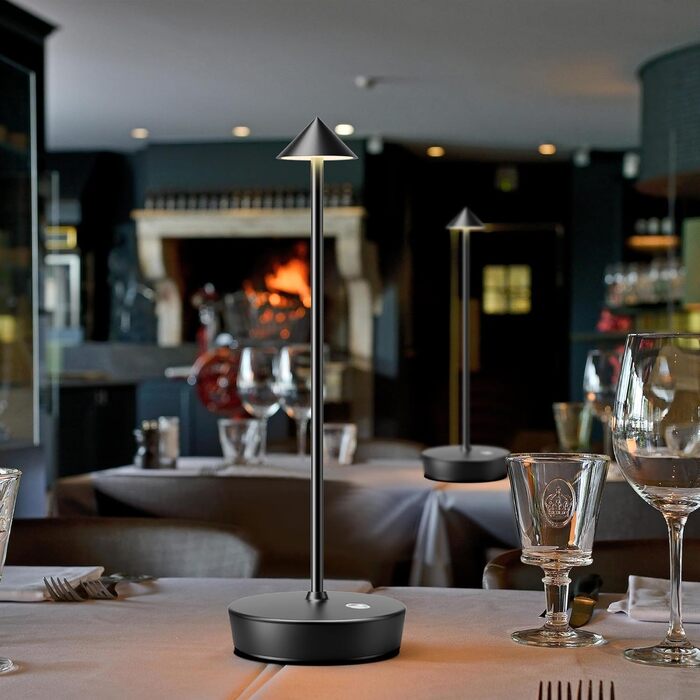 Бездротова LED лампа для кемпінгу та дому: настільна, нічна, на батареї, IP54, 6000mAh, чорна (2 шт.)