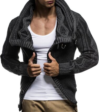 Чоловічий светр Leif Nelson з коміром-шарфом, Slim Fit, теплий, зимовий, великий в'язання, чорний худі-светр з довгими рукавами, XL, антрацит-чорний