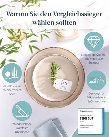 Набір посуду Steingut (36 предметів) для 12 осіб, Rustic стиль, Pure Living, бежевий колір