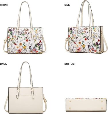 Набір сумок YTL для жінок: сумка-тоут, шопер, сумка на плече, гаманець та картник (білий квітковий принт) для офісу, школи, покупок, подорожей - елегантний подарунок