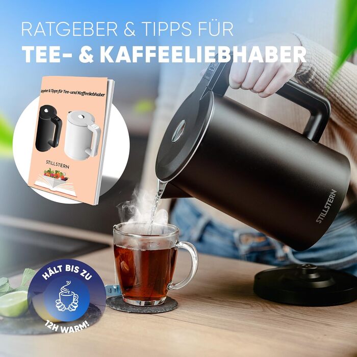 Stillstern Kettle with Temperature Setting [1.7L | 40-55-70-85-100°C], 12 Hour Keep Warm, Precision Stainless Steel Spout, Anti-Fingerprint, Fast Heating [2200W], Quiet, Stable Base