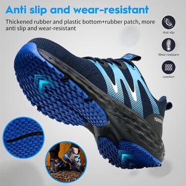 Черевики робочі ISOOUS для чоловіків та жінок. Безпекові черевики з металевим капаком, антиковзаючі, дихаючі, спортивного стилю (47 EU, Синій)