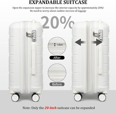 Валіза-тележка Sea Choice з жорстким корпусом, розширювана, ручна поклажа, 55 см, білий колір, з TSA замком та 360° колесами