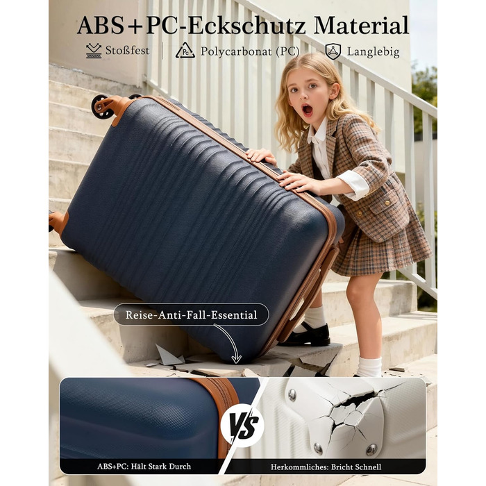 Набір валіз COOLIFE: велика (55x35x20 см) та маленька (40x25x20 см) для ручної поклажі Ryanair & Easyjet, з TSA замком та 4 колесами, ABS, блакитний/коричневий