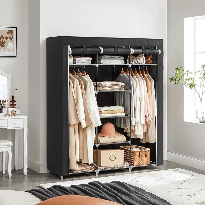 SONGMICS Clothes Closet, Fabric Closet, Folding Wardrobe with Clothes Rod, Clothes Rack, Storage, Pockets, Shoes, Bedroom, Dressing Room, 45 x 150 x 175 cm, Black RYG12B