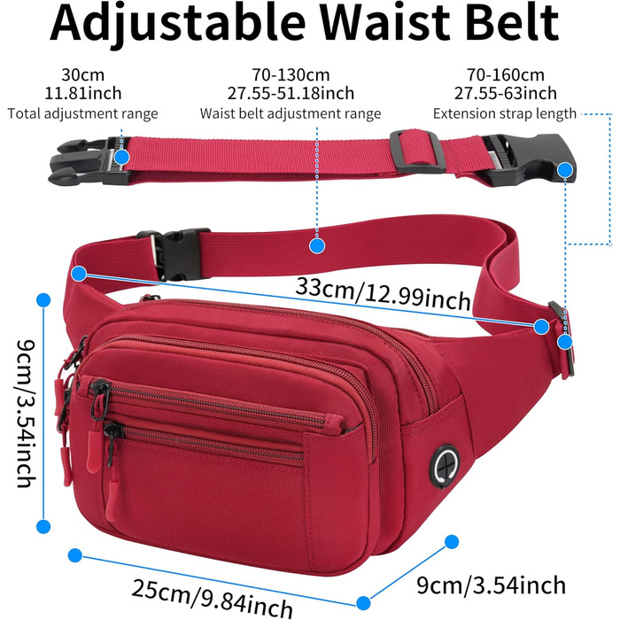 Поясна сумка на пояс, на стегно, унісекс, 30 см, червона. Зручна для подорожей, прогулянок з собакою, чоловіча та жіноча