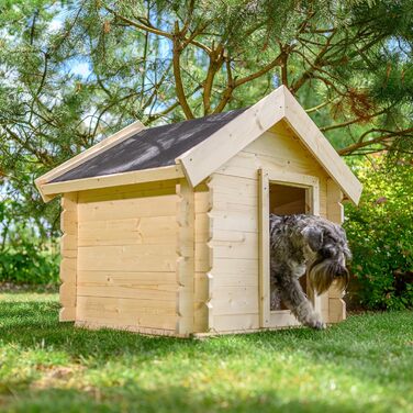 Будка для собак Outdoor маленьких порід – дерев'яна будка для собак, водостійкий дах 76 x 99 x H80 см, розмір S, Timbela M401-1 розмір M, натуральне дерево