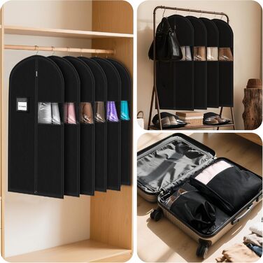 Чохли для одягу чоловічі 100x60 см, набір 4 шт. для костюмів, жакеток, сорочок + 2 мішечки для взуття. Дихаючі захисні чохли з блискавкою для подорожей та зберігання.