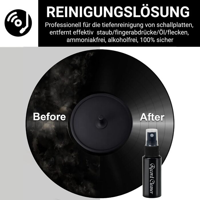Набір для чищення вінілових платівок 6 шт: щітка з велюру, мікрофібра, антистатична рідина, повітряний обдув, щітка для голки