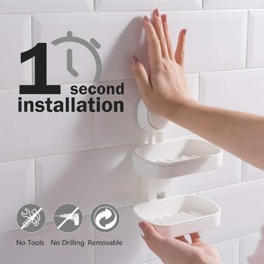 Тримач для мила LEVERLOC з піддоном, 3 кг, настінний, без свердління, з присосками, для ванної кімнати та кухні, білий, 2 рівні
