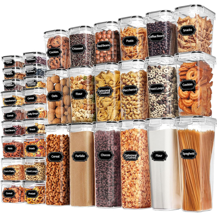 36 пластикових контейнерів Skroam з кришкою - контейнери для зберігання з кришкою, BPA-free, для крупи, борошна, цукру, макаронів та організації кухні