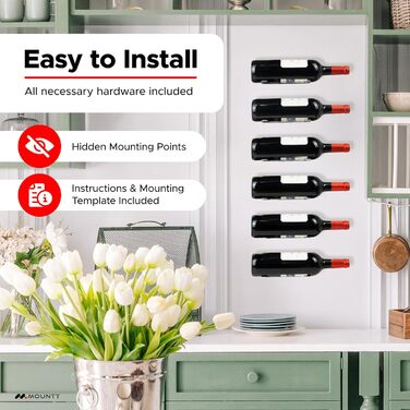 Настінна полиця для вина з нержавіючої сталі на 6 пляшок – стильна підвісна полиця для кухні та бару
