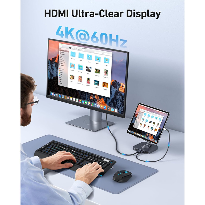 Багатофункціональний USB-C хаб та підставка BENFEI 9-в-1 для iPad Pro/Air/Mini: 4K@60Hz HDMI, Ethernet, USB 3.0, 100W PD, картридер SD/TF, складана поворотна конструкція
