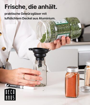 Набір скляних банок для спецій Deco haus® 24 шт. з кришками та ситечко - органайзер для спецій