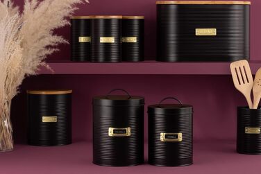 Контейнер для кави TYPHOON OTTO 1.4L з бамбуковим кришками та силіконовим ущільнювачем, декорований, з покриттям зі сталі. Підходить для кавових зерен, меленої кави та капсул. Також для чаю.