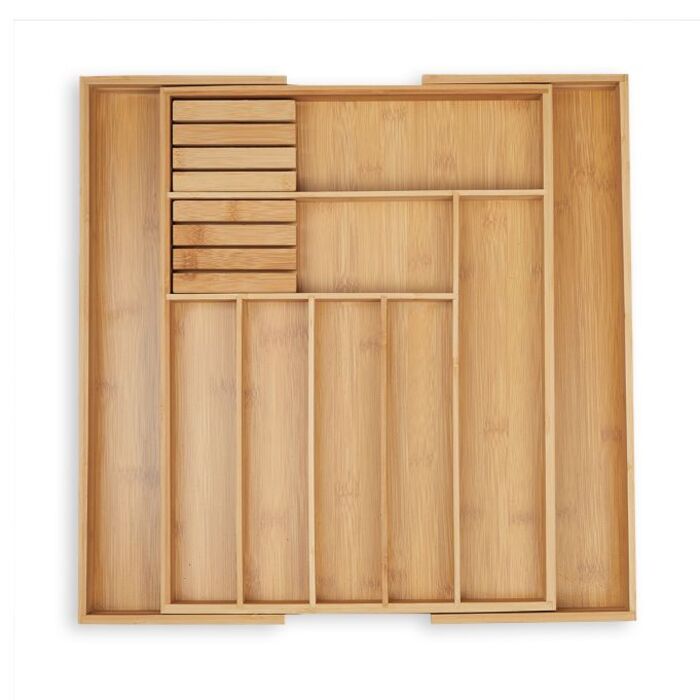 Relaxdays Extendable Bamboo Cutlery Box