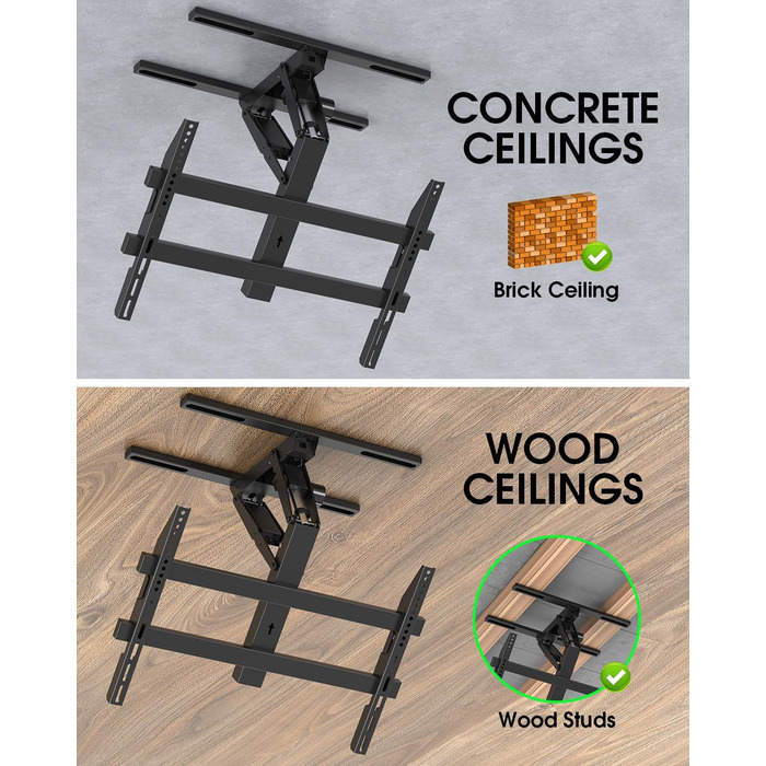 Електричний кронштейн для телевізора на стелю 32-70 дюймів, для плоских та вигнутих TV, чорний, VESA 600x400 мм, з пультом ДУ