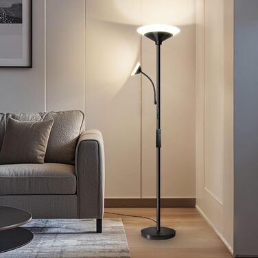 Стельова лампа BBHome для вітальні з LED-підсвіткою 27W та лампою для читання 6W, диммування, керування пультом та сенсором, 3000K-6500K, колір сріблястий