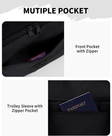 Спортивна сумка Wandf для ручної поклажі літака (45x36x20 см) з відділенням для взуття та мокрих речей, чорна