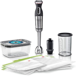 Блендер Bosch MaxoMixx MS8CM61V1 з вакуумною функцією, 1000 Вт, нержавіюча сталь, 4-в-1, мірний стакан, вакуумний насос і аксесуари