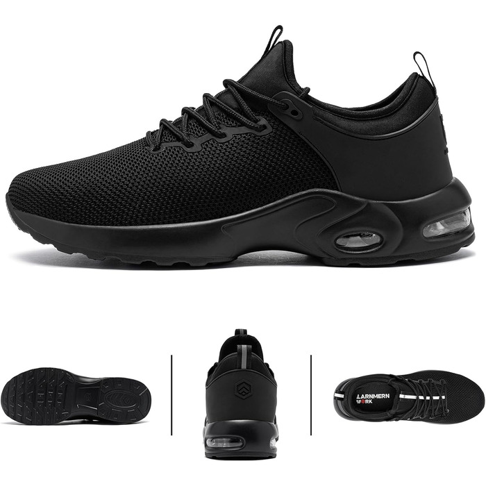 Чоловічі робочі черевики LARNMERN: водонепроникні, зручні, з металевим підноском, slip-on, чорні, 44 EU