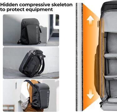 Рюкзак для фотокамери K&F Concept Alpha 25L сірий - для фотографів, з відділенням для 16-дюймового ноутбука, сумісний з дронами DJI Mavic