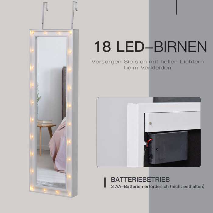 HOMCOM Дзеркальна шафа LED Шафа для прикрас Настінний монтаж MDF Білий 36,6 x 8 x 120 см | Aosom