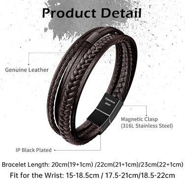 Чоловічий шкіряний браслет Speroto Premium (23 см, коричневий) з магнітною застібкою з нержавіючої сталі - ідеальний подарунок для чоловіків