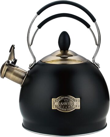 Півлітровий чайник-свисток з нержавіючої сталі з термостійкою ручкою, підходить для всіх типів плит, включаючи індукційну, чорний