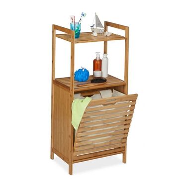 Relaxdays Laundry Cabinet with Bamboo Laundry Basket