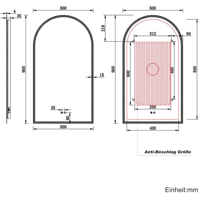 Дзеркало для ванної кімнати SONNI з підсвічуванням 80x60 см, 3 кольори світла, проти запотівання, LED, сенсорне керування, годинник, температура, 3x збільшення
