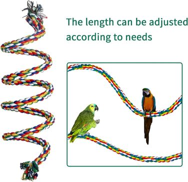 Aedcbaide Bird Toy for Parrots 2 Pack, Bird Parrot Toy Parakeets Hanging Toy Bells Swing 150 cm and 17.8 cm Diameter Bird Swing for Canaries, Cockatiels Hanging