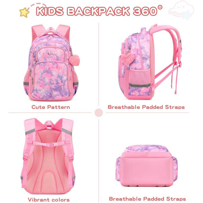 Дитячий рюкзак Cusangel для дівчаток та хлопчиків, ергономічний, регульований, водонепроникний, з нагрудним ременем - рожевий з серцем