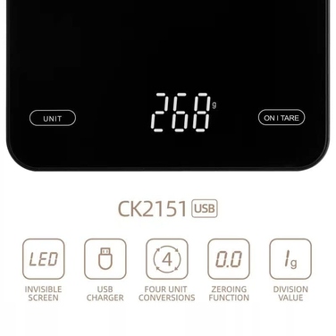 Кухонний ваги ASXCACQCOFFE CK2151, чорний, до 10 кг
