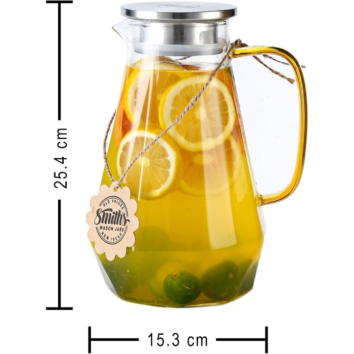 Скляний глечик Smiths Mason Jars 1,8 л з кришкою 2-в-1 — класичний універсальний глечик для води, холодних і гарячих напоїв, стійкий до температур від 4°C до 150°C