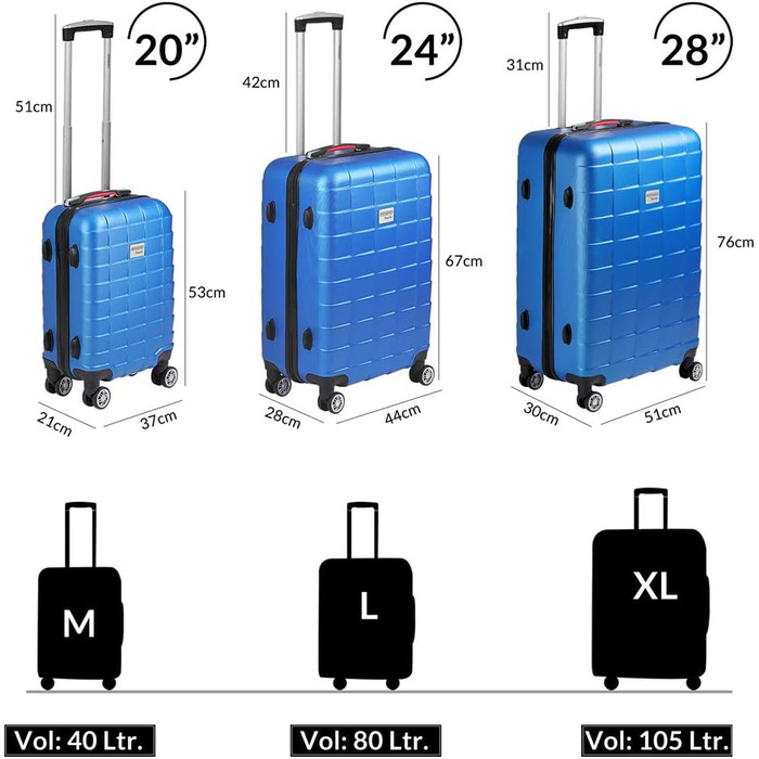 Набір валіз MONZANA® 3шт Exopack TSA, 3 шт. (M-L-XL), жорсткий корпус, блакитний