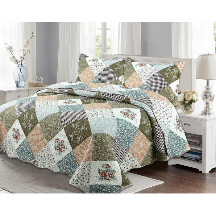 Комплект літньої постільної білизни Marina Decoration з принтом та тисненням, ультрам'який, 3-частинний комплект з 2 наволочками, в клітинку, розмір King