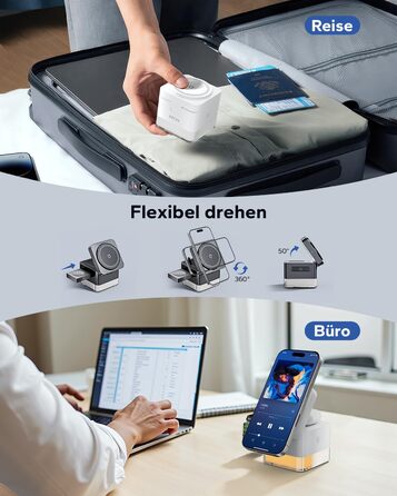 База для зарядки Apple Watch та iPhone MagSafe 3-в-1, куб сірого кольору, сумісна з iPhone 17/16/15/14/13/12/Air/Pro Max, Apple Watch 11/10/9, AirPods