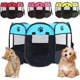 Клітка-забіг для цуценят та собак, складана, 73x73x43 см (Blue+Black)