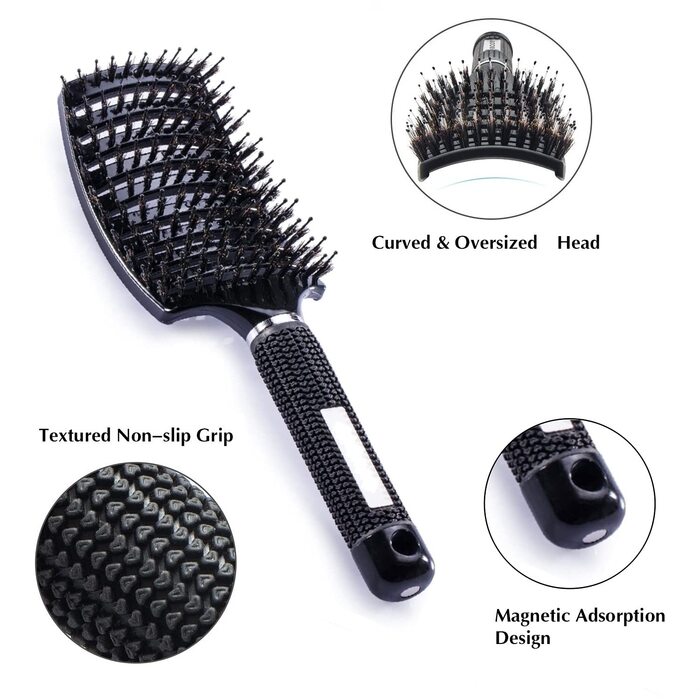 Набір з 3 шт. щіток для волосся з щетиною дикого кабана, розподіляють олію, випрямляють волосся, дихають та прискорюють сушку. Кольори: червоний, рожевий, чорний