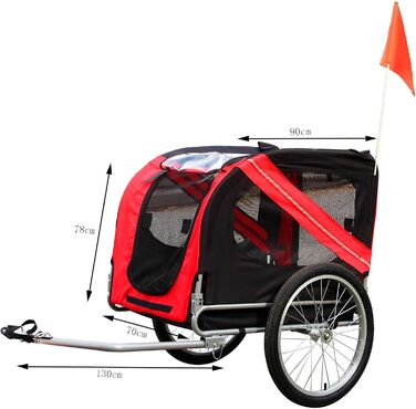 Причіп для собак Wiltec 220x700x78 см з безпечною муфтою, причіп для вантажів з москітною сіткою та захистом від дощу, чорний/червоний